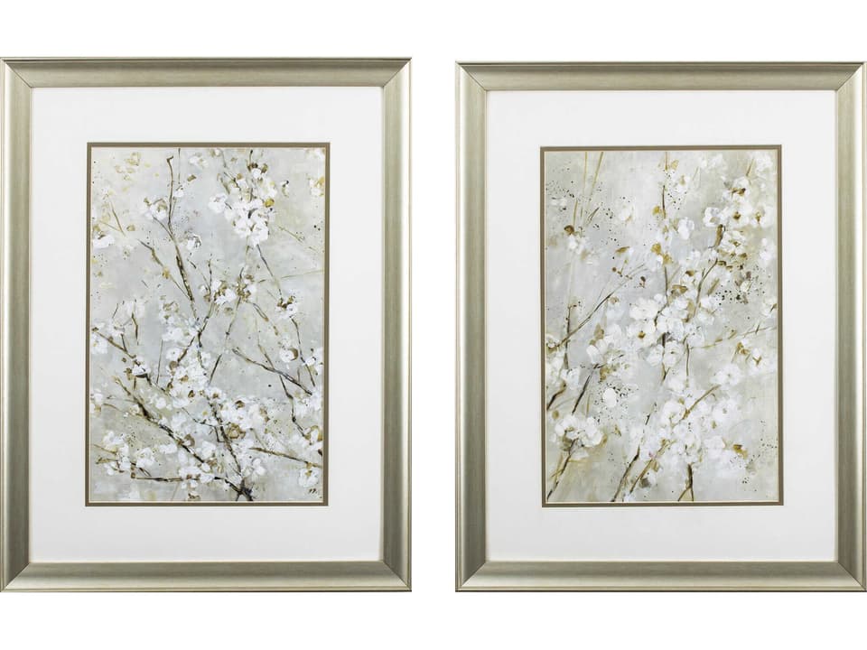 Florals Blossoms Wall Art Set of 2 in Modern Brushed Silver Frame