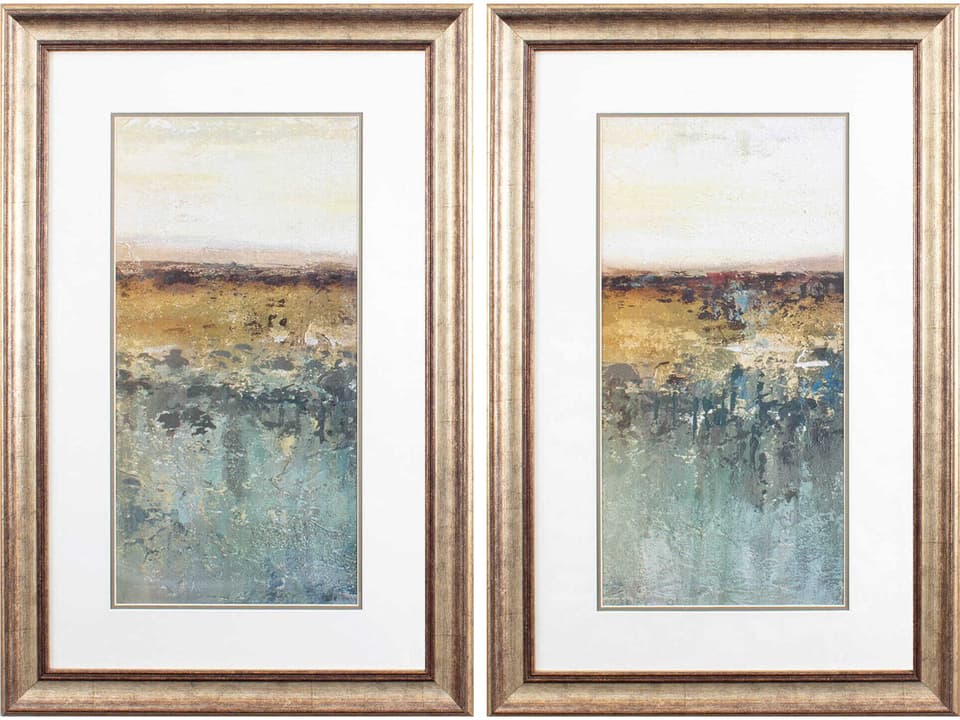 Abstract Antique Contemporary Wall Art Set of 2 Neutral Metallic Gold