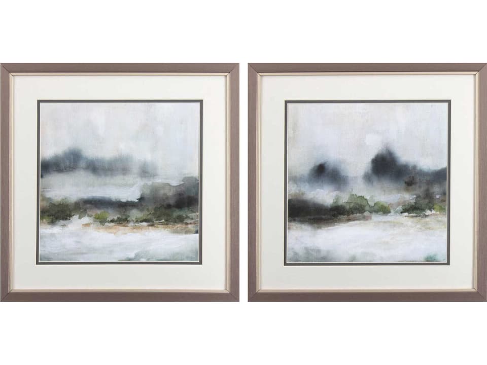 Landscapes Textured Rain Wall Art Set of 2 with Pewter Frames
