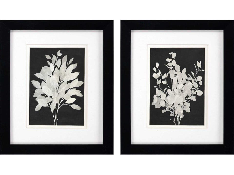 Florals Misty Branches Framed Giclee Wall Art Set of 2 in Black and White