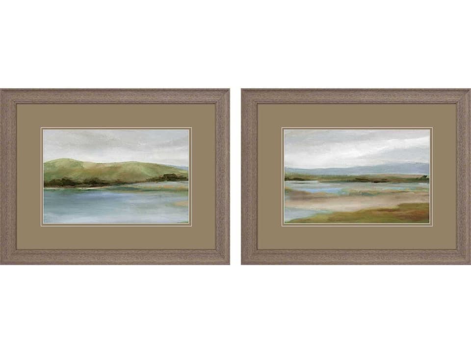 Foothills with Lake 2-Piece Framed Canvas Wall Art Set in Brown Wood Grain