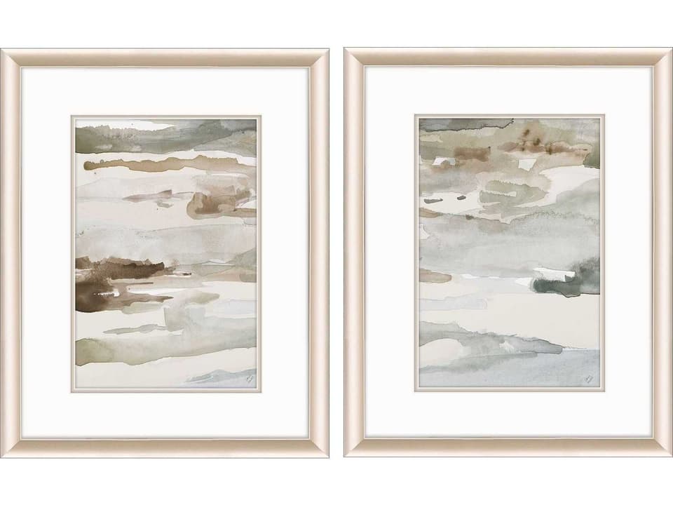 Many Layers Neutral 2-Piece Abstract Wall Art Set with Champagne Gold Frame