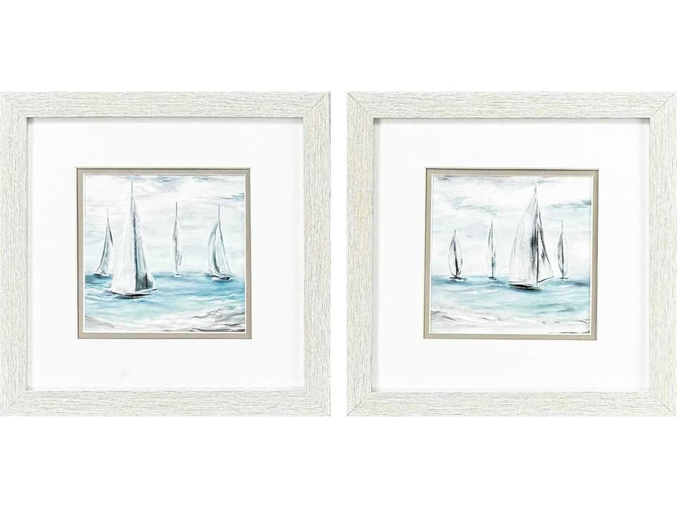 Waterside Soft Summer Wind Framed Wall Art Set of 2 Coastal Beach