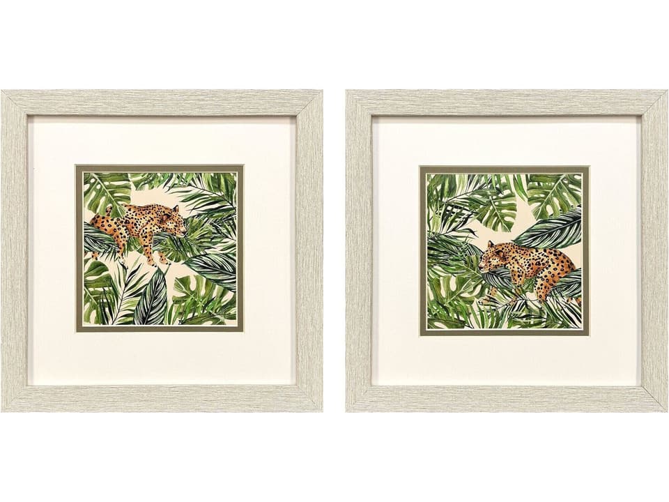 Jungle Hangout Framed Art Set of 2 in Distressed Whitewash