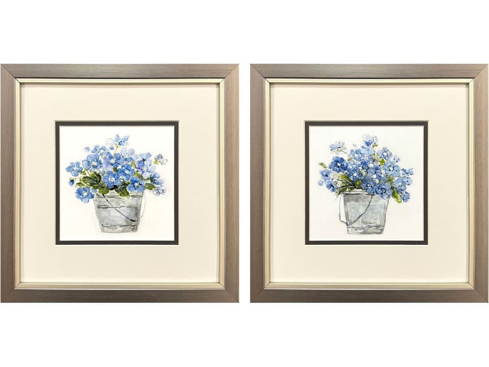 Bluebells Framed Art Set of 2 Botanical Prints in Brushed Pewter