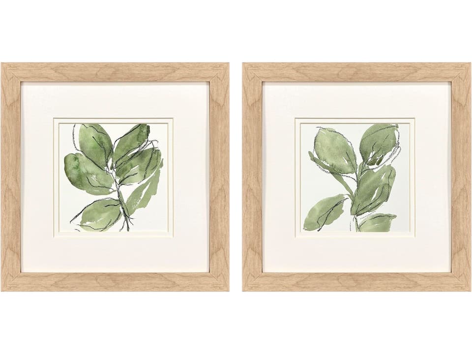 Summer Leaves Set of 2 Framed Wall Art in Natural Wood Tone