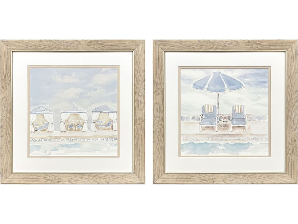 Peaceful Poolside Framed Art Set of 2 with Natural Wood Finish