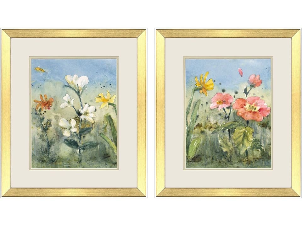 Summer Wildflowers I Framed Art Set of 2 in Modern Gold