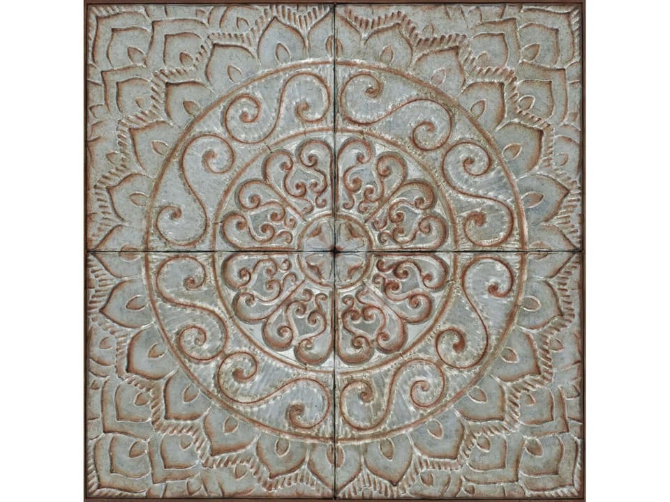 Architectural Antique Ceiling Tiles Metal Wall Art with Floral Motif