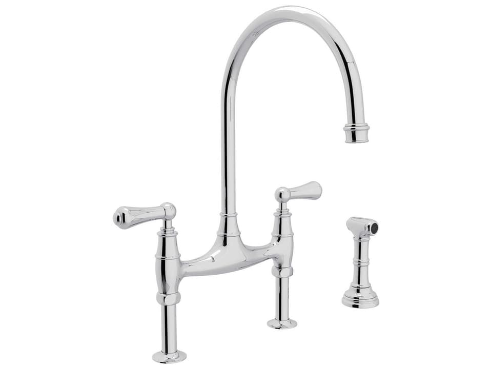 Georgian Era 2-Handle Bridge Kitchen Faucet with Side Spray in Polished Chrome