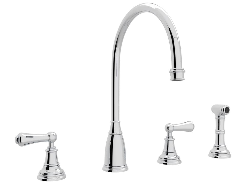 Georgian Era Two Handle Kitchen Faucet with Side Spray in Polished Chrome