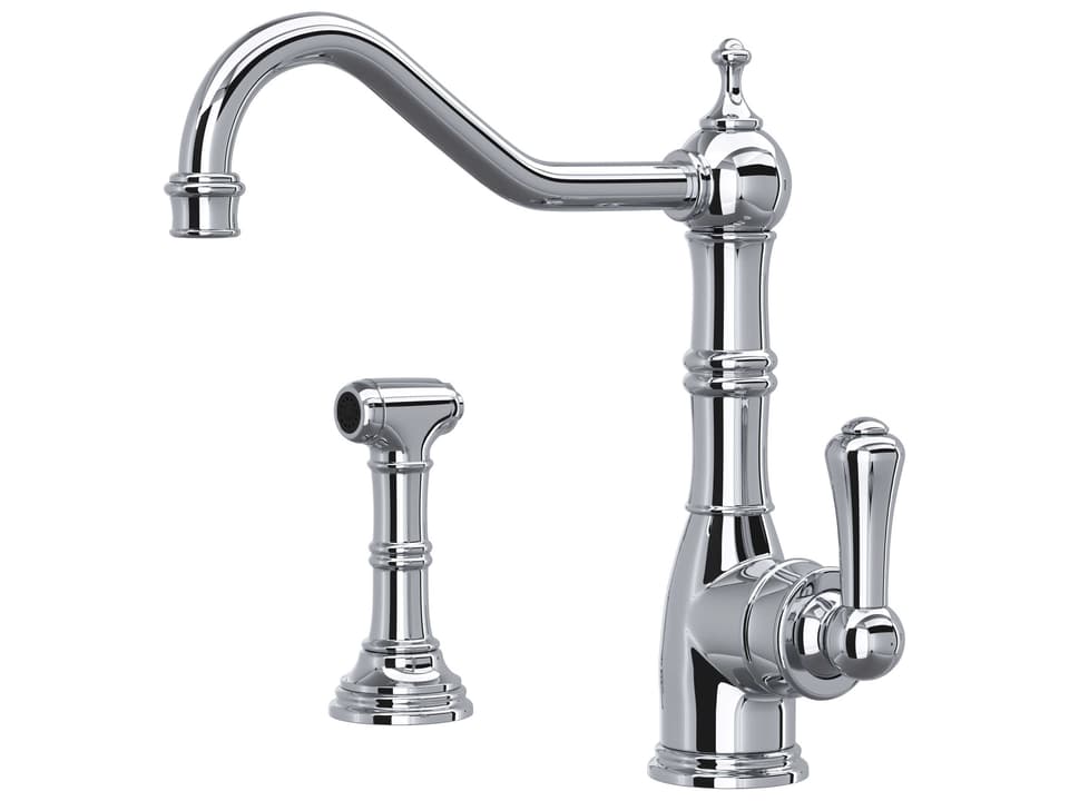 Edwardian Polished Chrome Kitchen Faucet with Side Spray