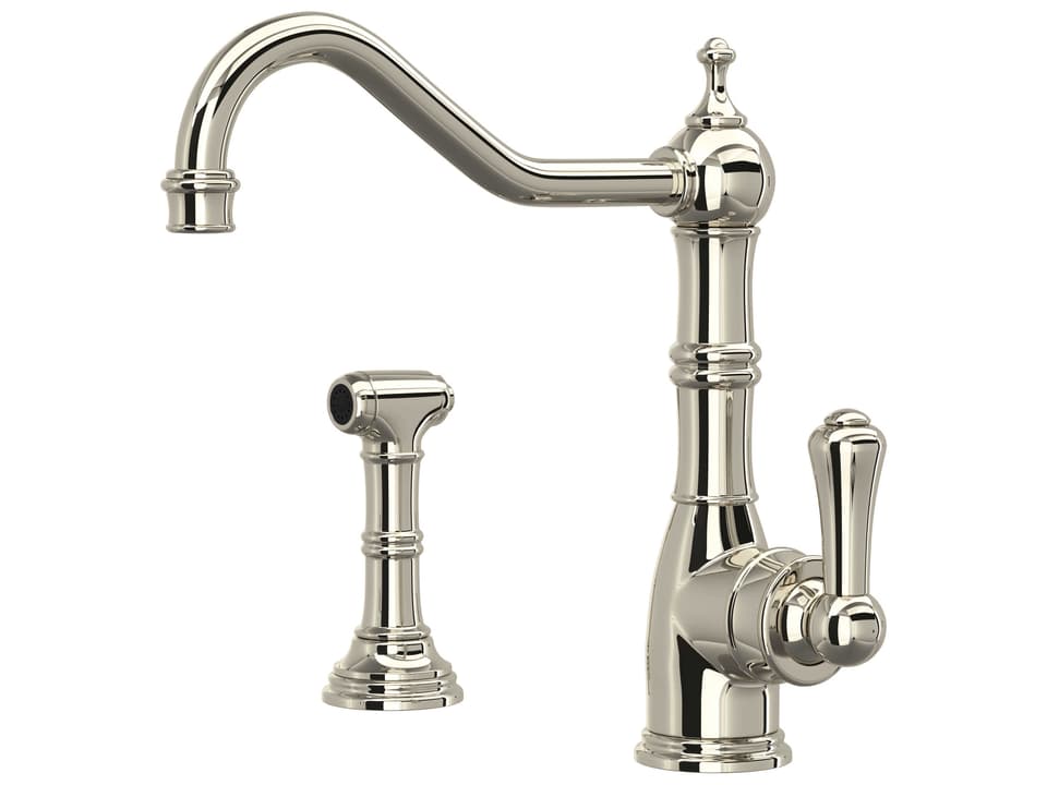 Edwardian Single Handle Kitchen Faucet Polished Nickel with Sidespray