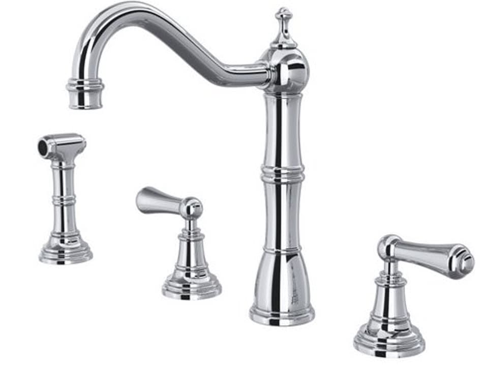 Edwardian Era Two-Handle Widespread Kitchen Faucet with Side Spray Polished Chrome