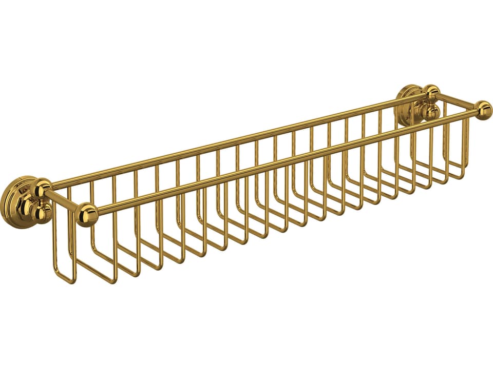 20-Inch Bathroom Bottle Basket in Unlacquered Brass