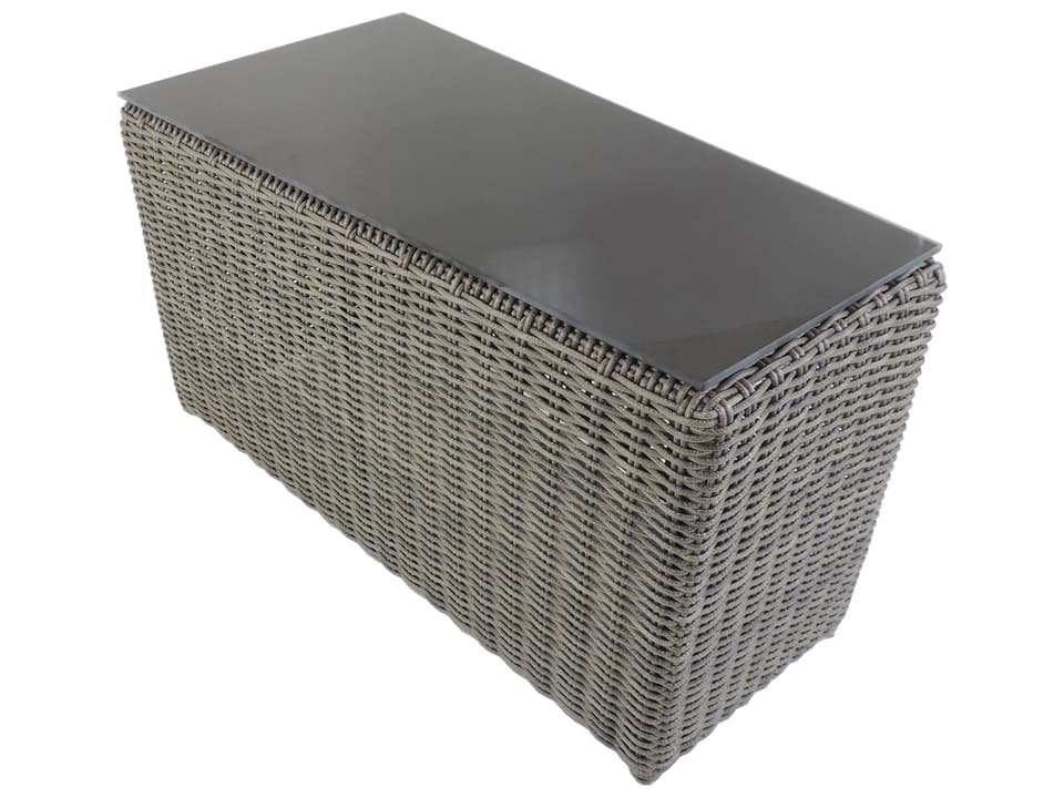 Vallejo Wicker Square Side Table with Glass Top in Grey