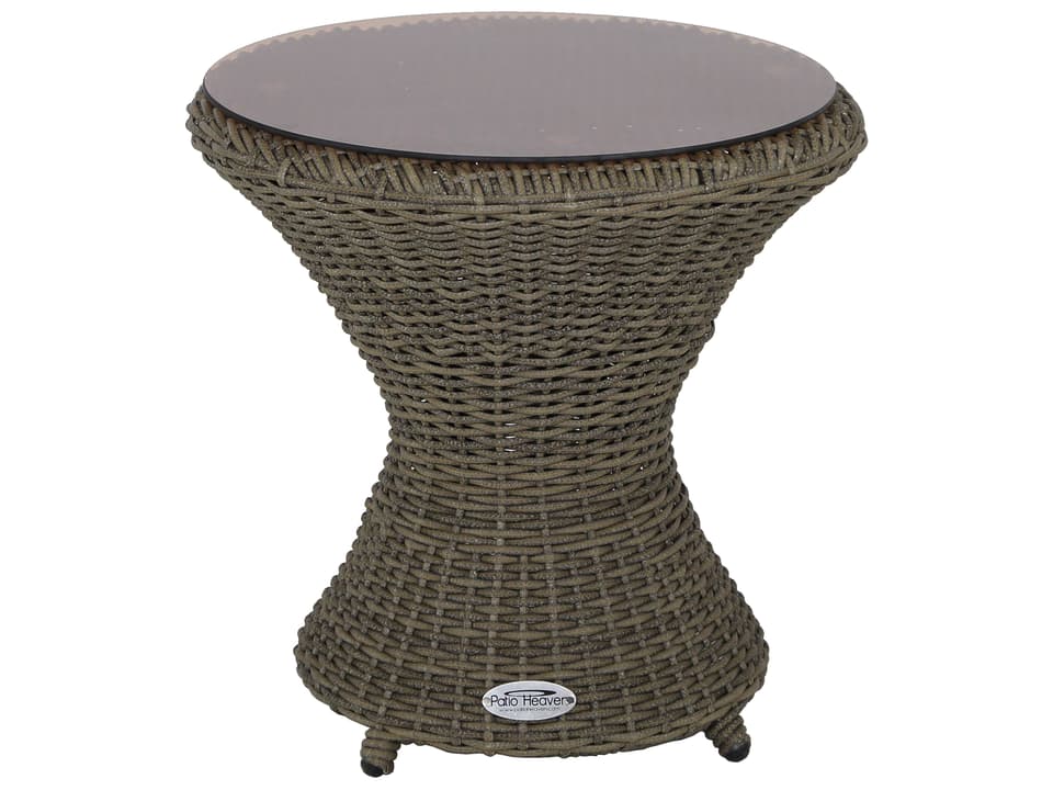 Vallejo Wave Wicker Round End Table in Grey