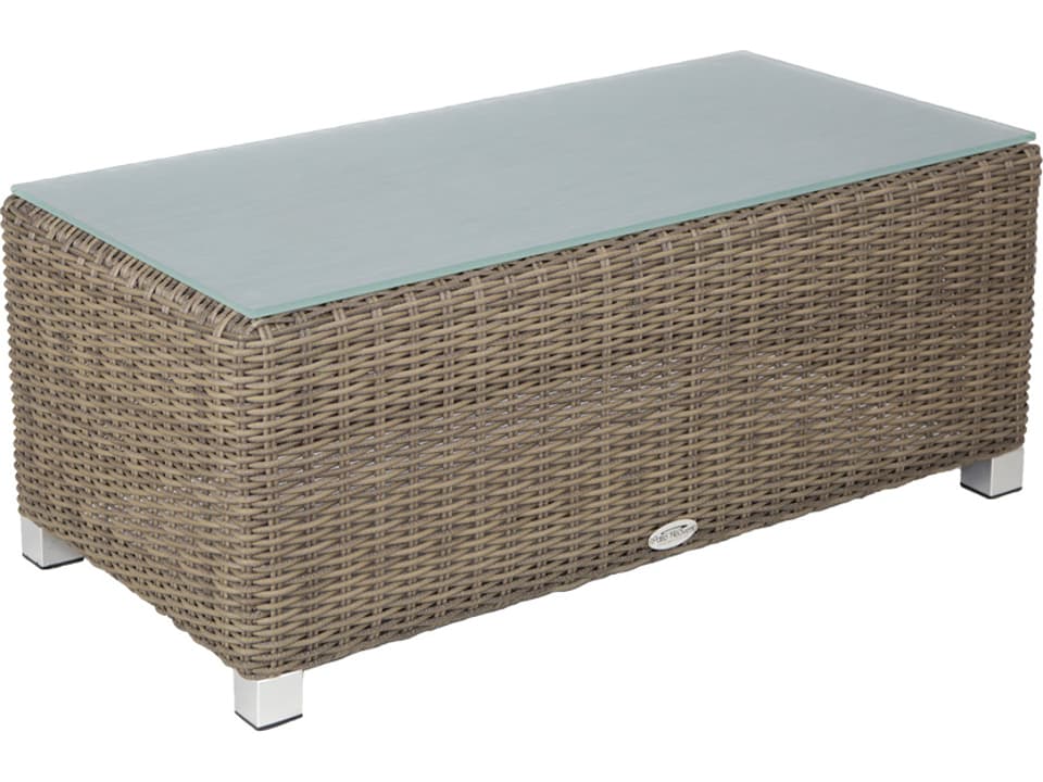 Venice Rectangular Wicker Coffee Table with Glass Top in Grey