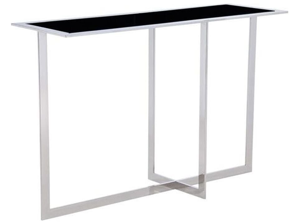 Luxe Rectangular Console Table with Glass and Black Chrome Finish