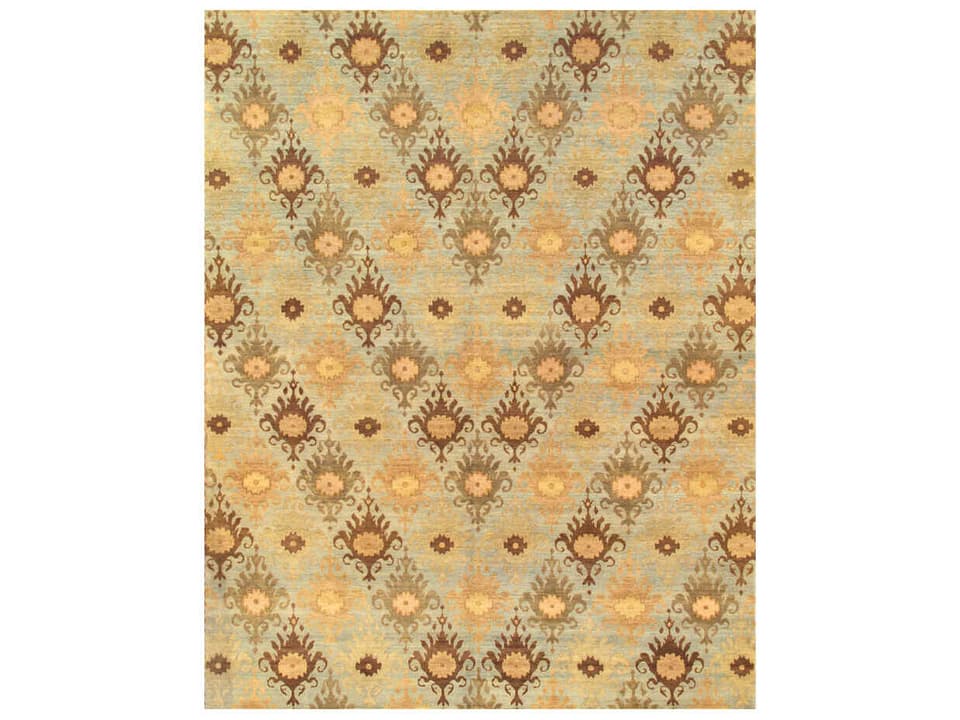 Ikat Hand-Knotted Wool Area Rug with Chevron Pattern