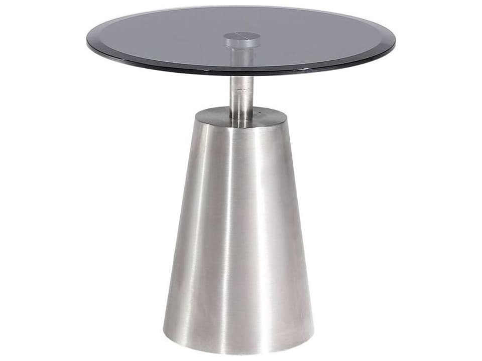 Luxe Round Glass End Table in Black and Chrome