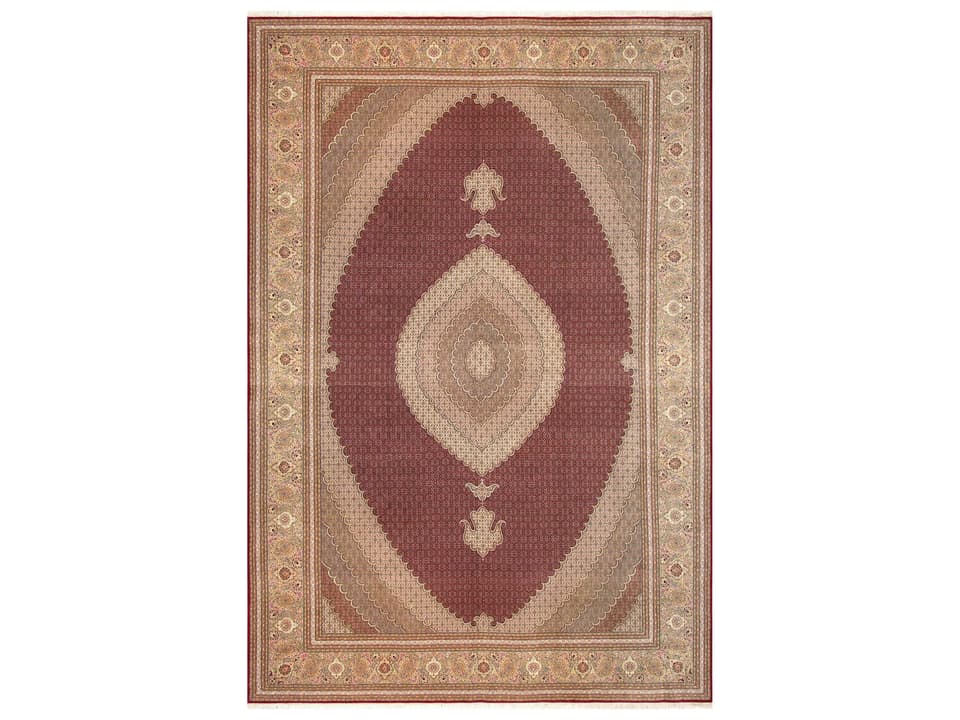 Baku Bordered Hand-Knotted Silk and Wool 11x17 Foot Area Rug