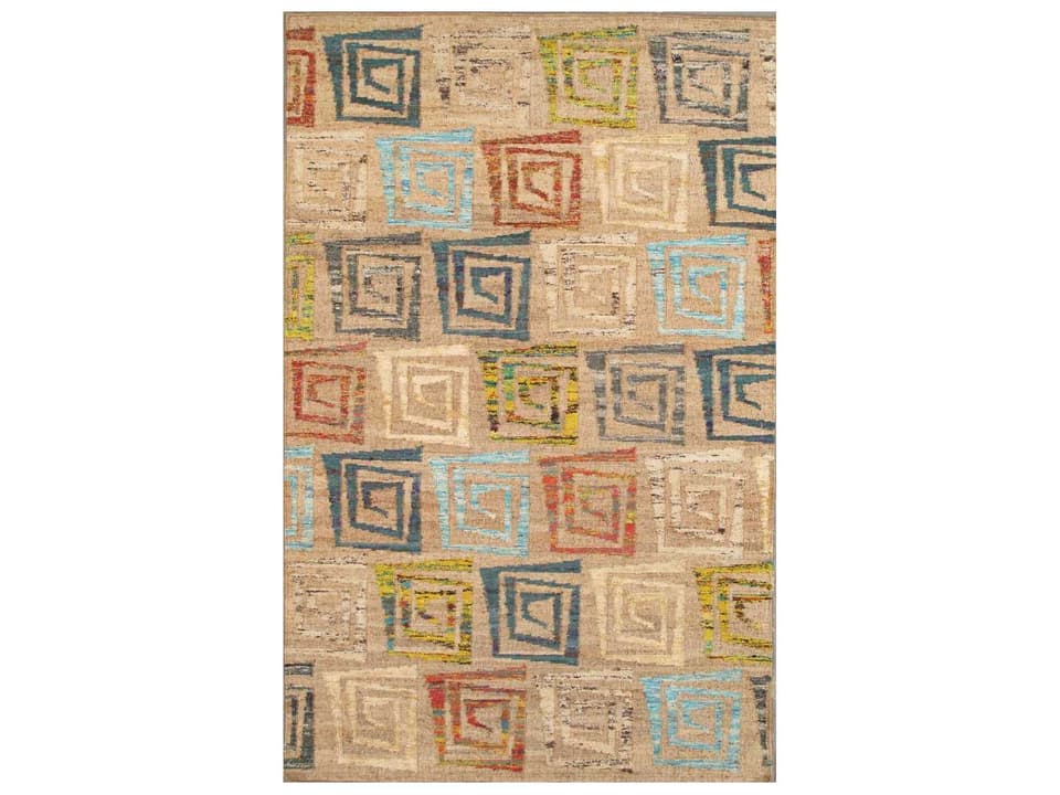 Modern Geometric Hand Tufted Viscose Area Rug in Gray Beige