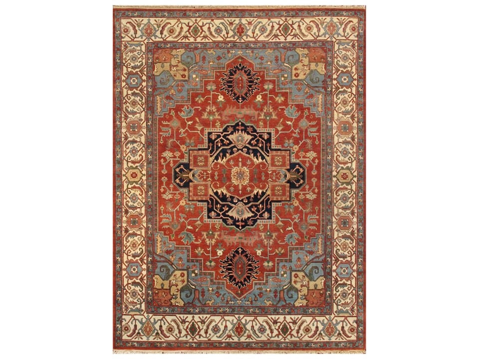 Serapi Bordered Area Rug Hand-Knotted Wool Traditional Style