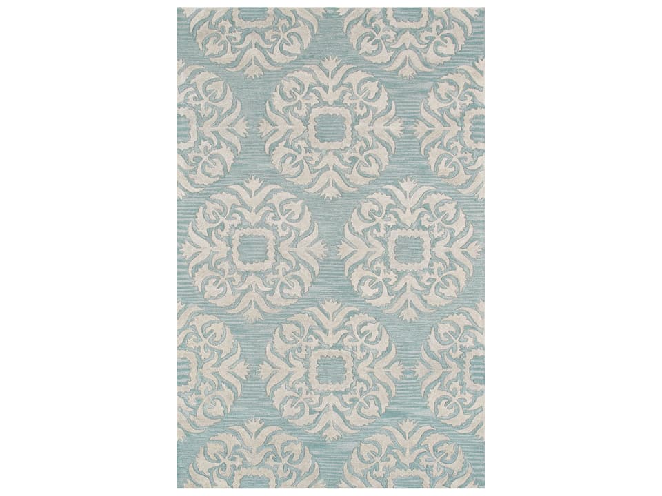 Transitiona Hand-Knotted Damask Area Rug in Bamboo Silk and Wool 5x8 Green
