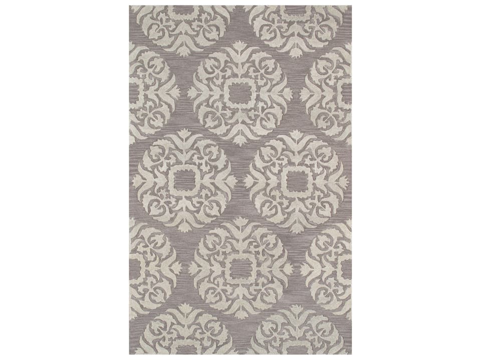 Transitional Damask Area Rug in Grey and Ivory 5x8