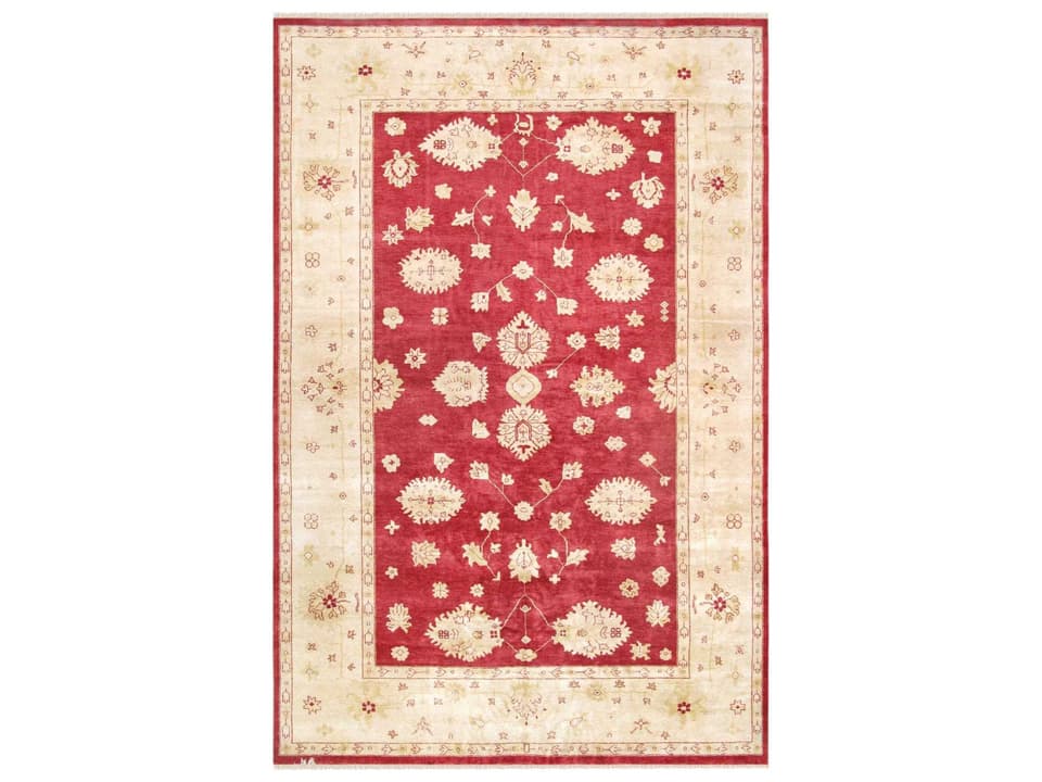 Oushak Bordered Hand-Knotted Wool Area Rug 12 x 18 Foot