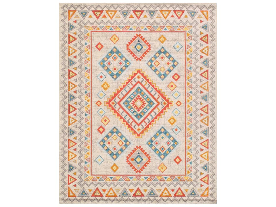 Aldora 2x3 Polypropylene Power Loomed Area Rug with Bordered Geometric Pattern in Beige
