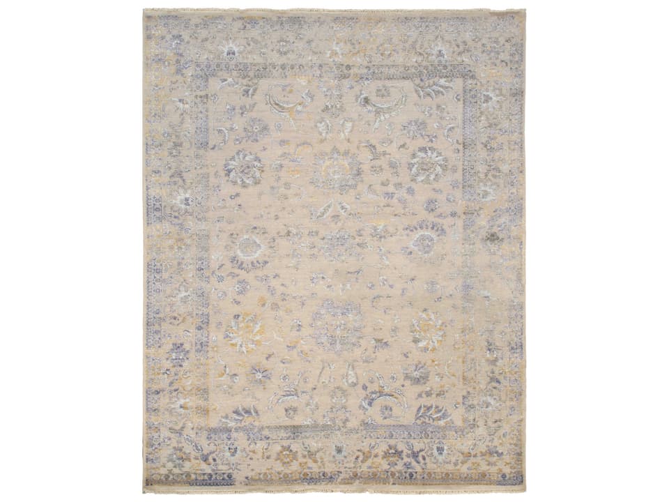 PJK-3967 Transitional Bordered Hand-Knotted Area Rug in Silver Multi