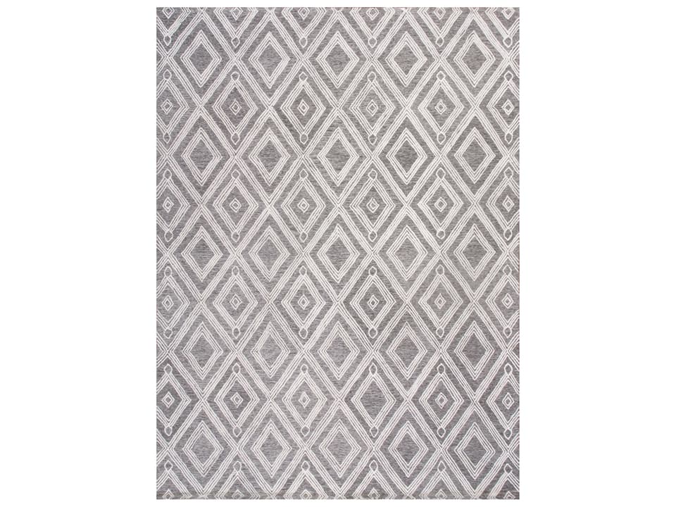Modern Geometric Hand-Tufted Area Rug in Silver and Ivory