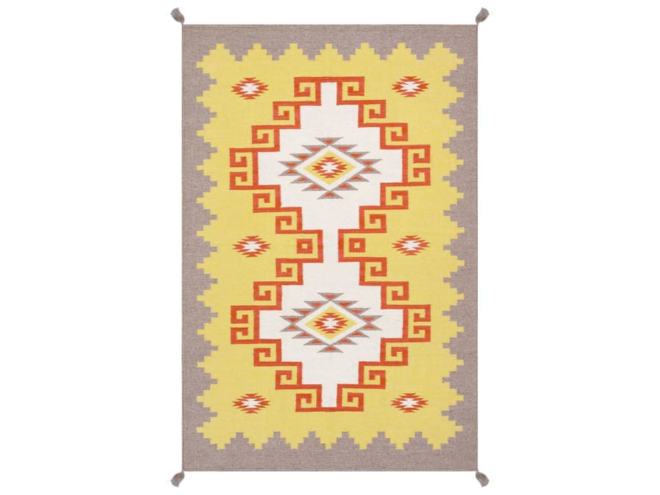 Tuscany Flatweave Southwestern Wool Area Rug in Yellow Mocha