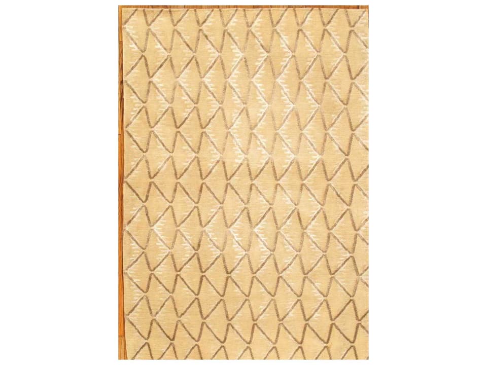 Modern Collection Rectangular Silk Wool Area Rug 3'11" x 5'9" Beige Geometric