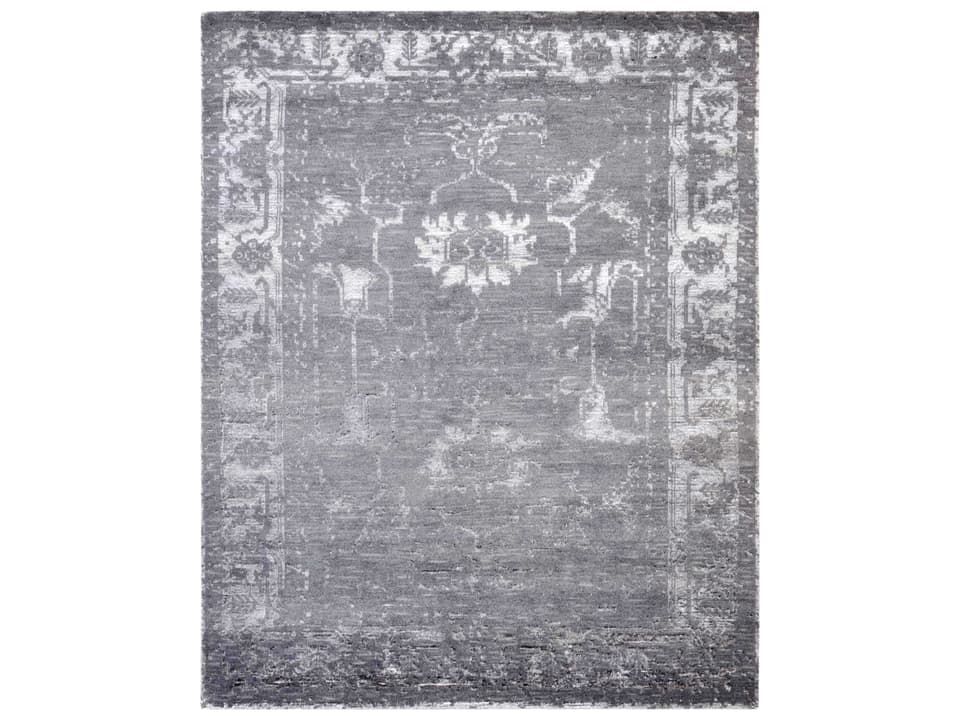 Florence Silk Fusion Hand-Knotted Area Rug 5x8 in Grey and Silver