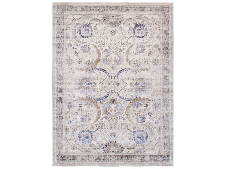 Amadeus Power-Loomed Bordered Runner Area Rug in Ivory Beige
