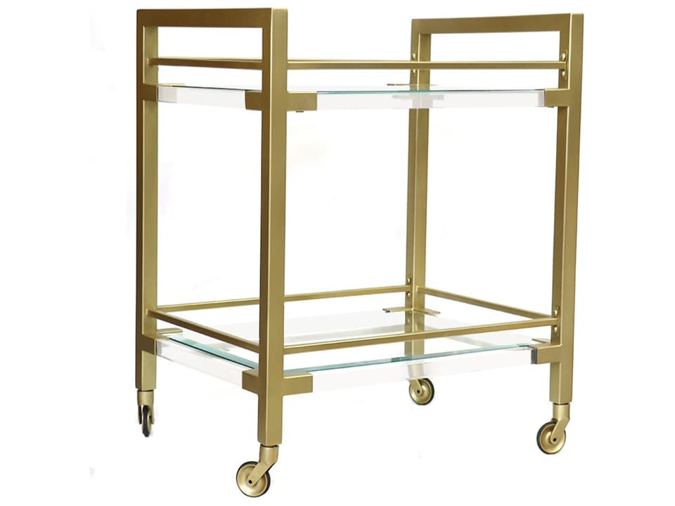 Beacon Baylor Glass Bar Cart with Brass Finish and Casters