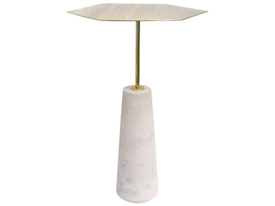 Beacon Amara Hexagon Metal End Table with White Marble and Gold Steel