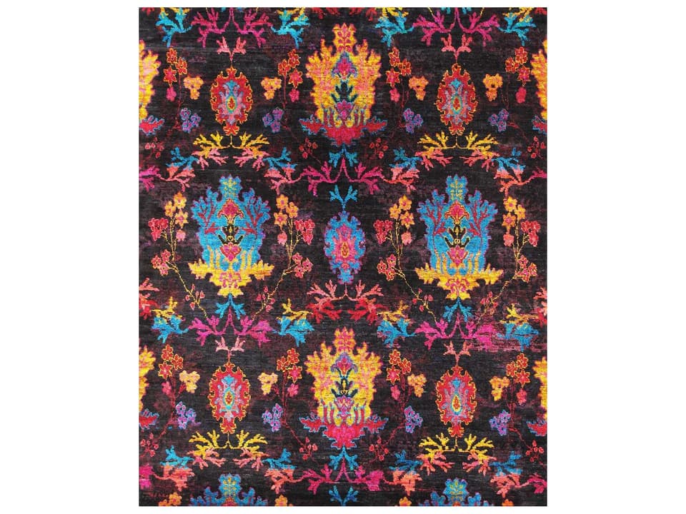 Aqua Silk Floral Hand-Knotted Area Rug