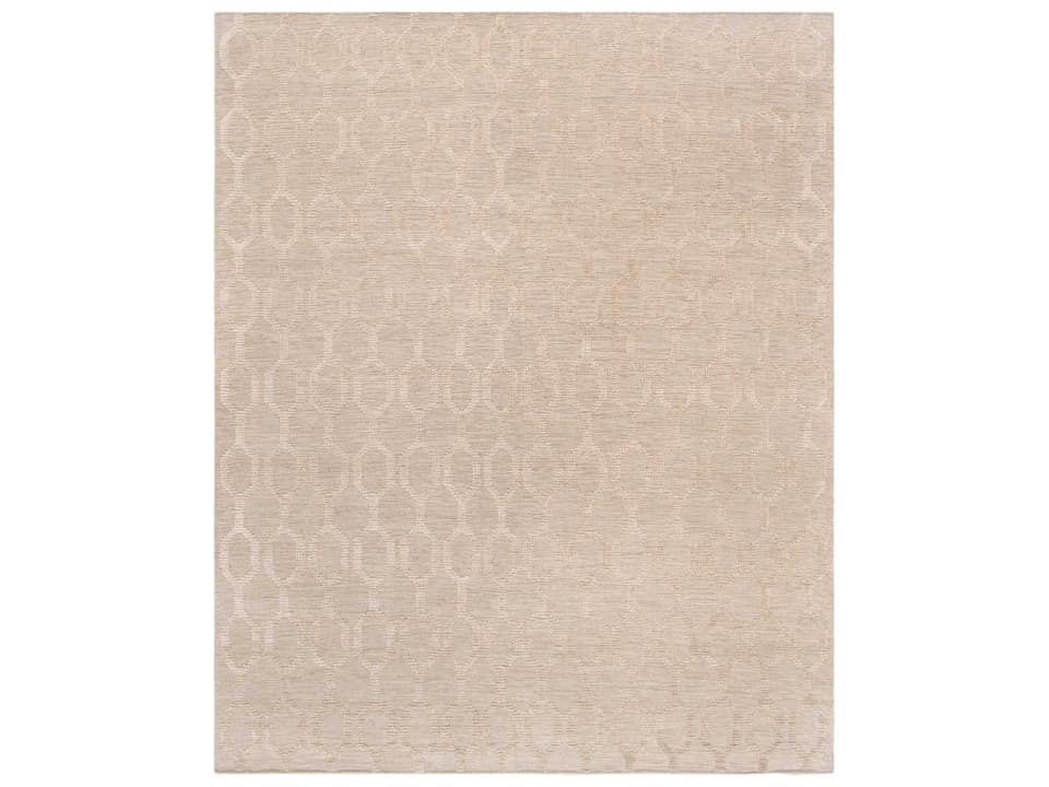 Transitional Geometric Hand-Woven Bamboo Silk and Wool Area Rug