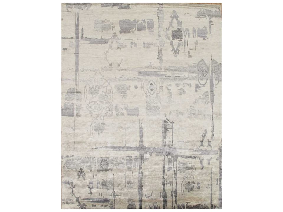 Modern Abstract Hand-Knotted Bamboo Silk and Wool Area Rug