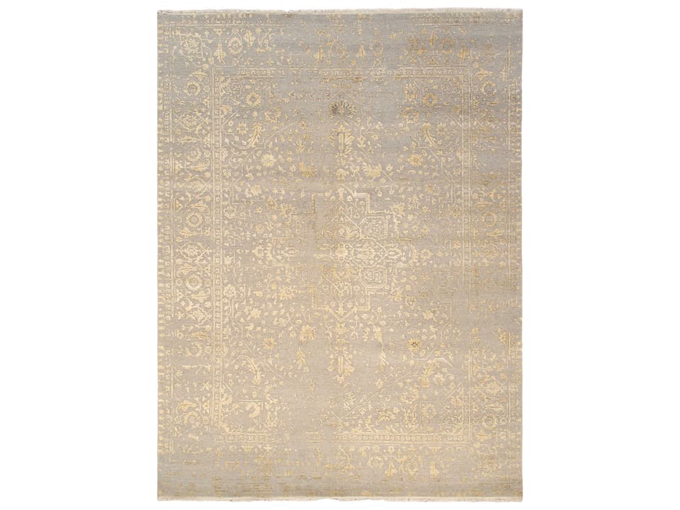 Transitional Hand-Knotted Area Rug 9x12 in Silver and Gold