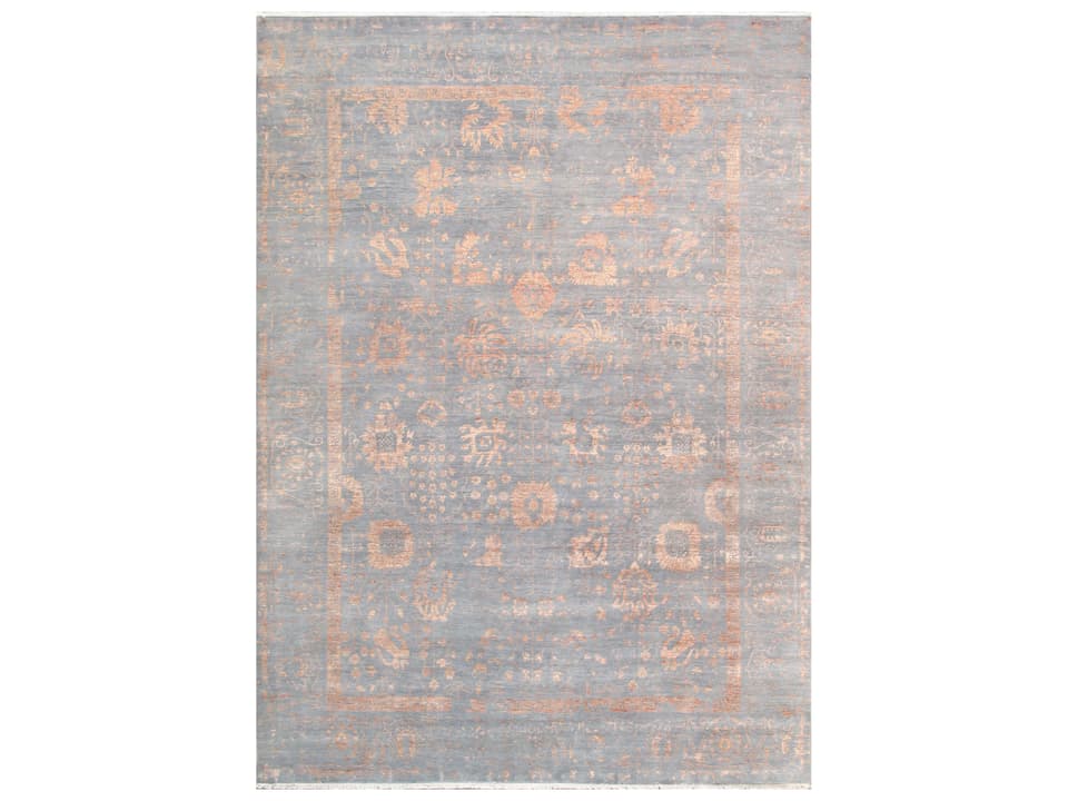 Transitional Bordered Area Rug in Grey and Copper 10 x 14 Feet