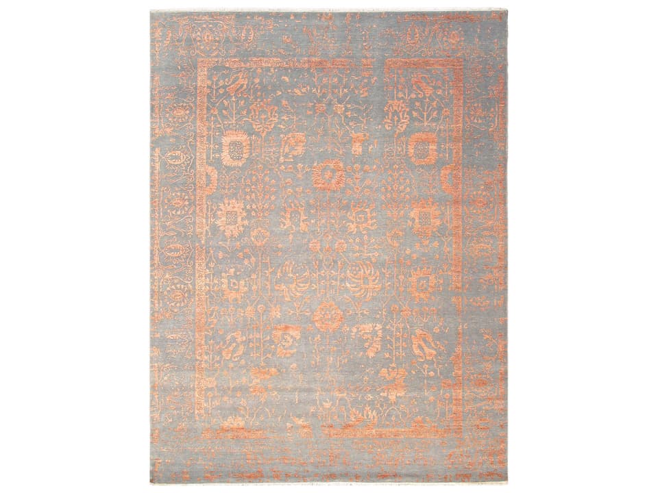 Transitional Bordered Bamboo Silk and Wool Area Rug in Grey Salmon
