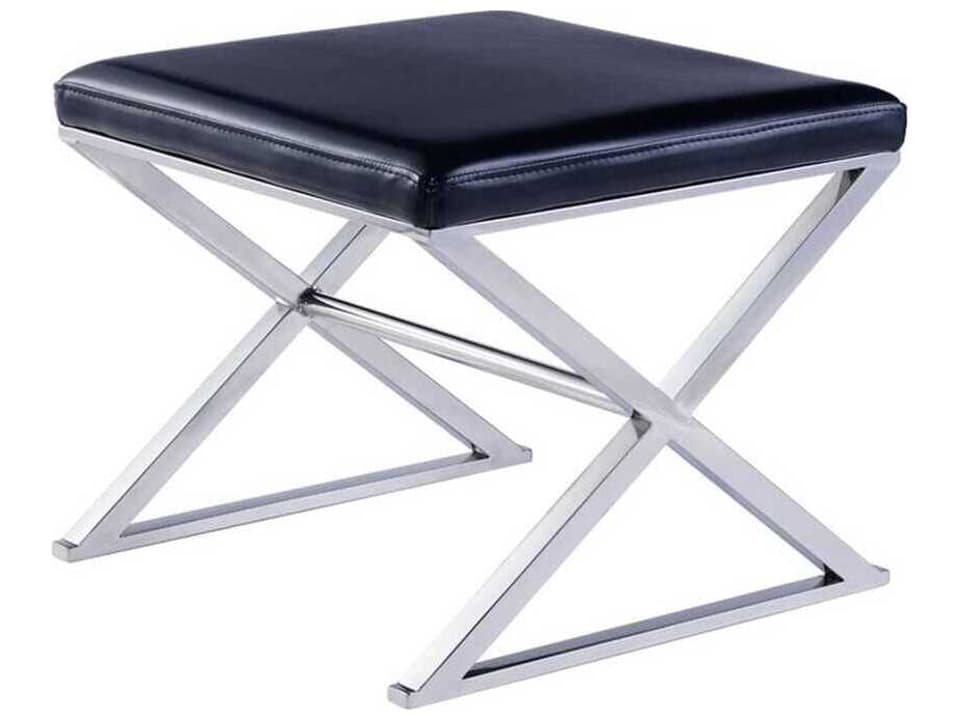 Luxe Black Faux Leather Accent Bench with Chrome Base