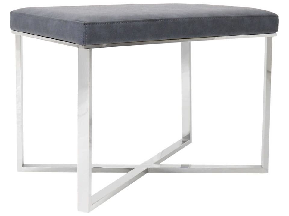 Luxe Grey Faux Leather Ottoman with Chrome Stainless Steel Base