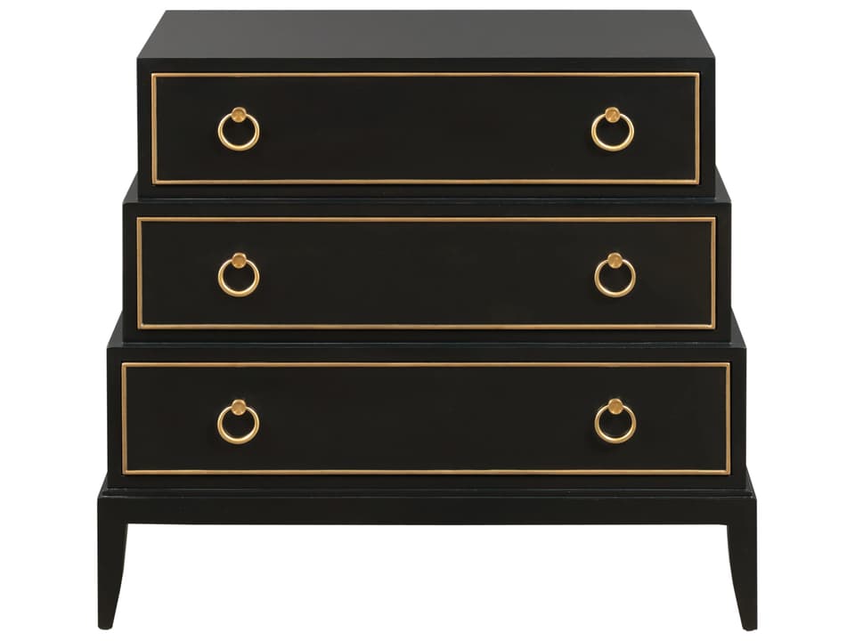 Three Drawer Stack Accent Chest in Black Sheen Walnut