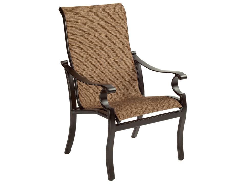 Monterey Sling Dining Outdoor Arm Chair in Cast Aluminum with Sling Seating